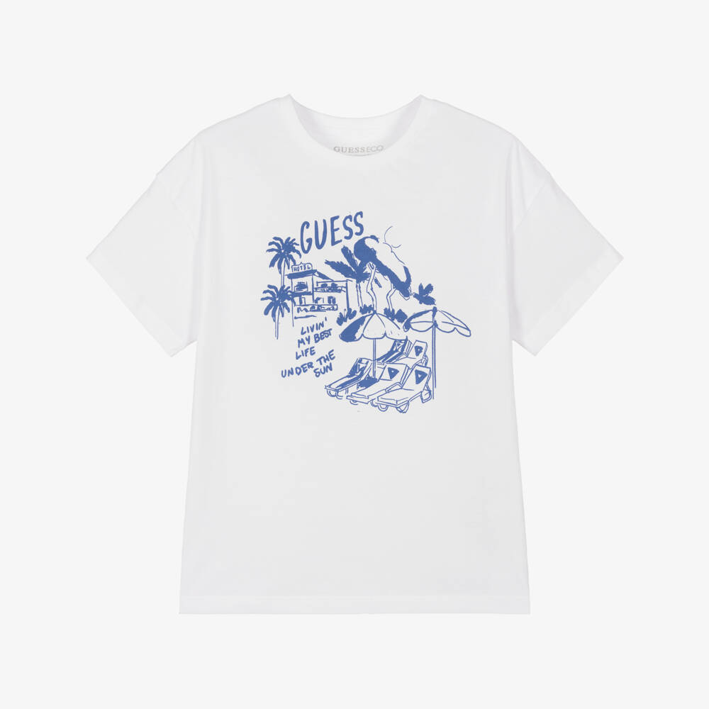 Guess-Boys White Print T-Shirt | Childrensalon Outlet