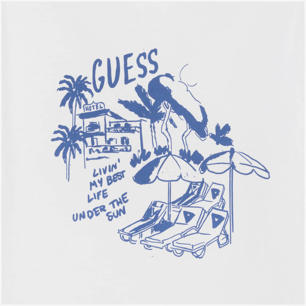 Guess-Boys White Print T-Shirt | Childrensalon Outlet