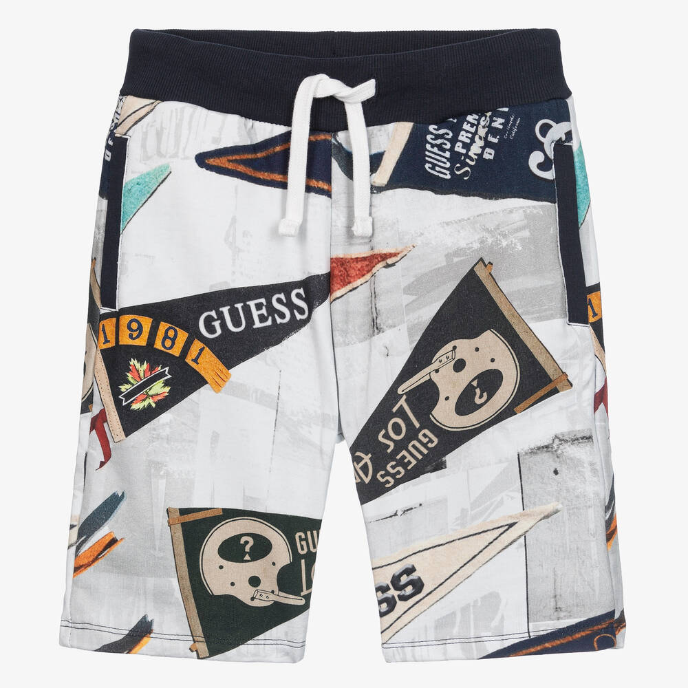 Guess - Boys White Printed Cotton Shorts | Childrensalon