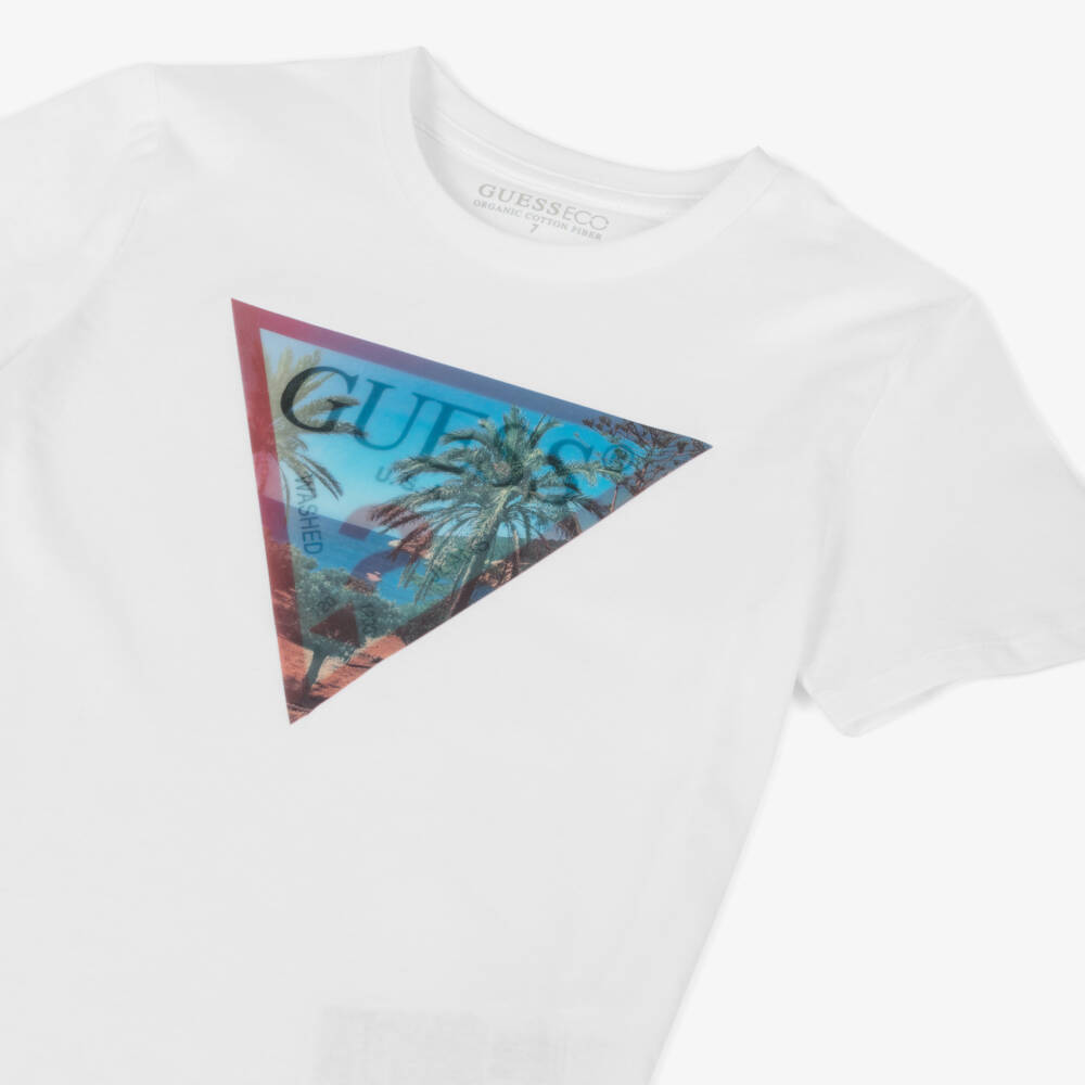 Guess-Boys White Tee with Dynamic Logo | Childrensalon Outlet