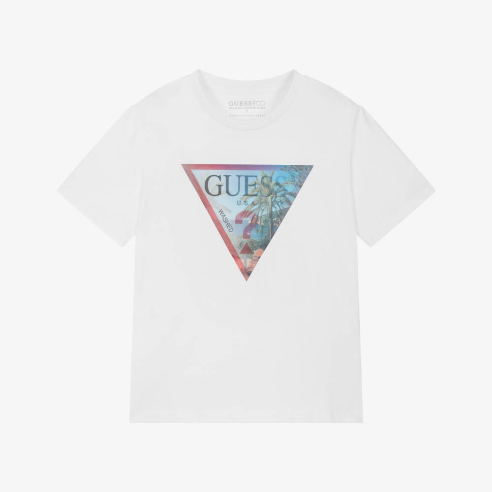Guess-Белая футболка с динамичным логотипом для мальчиков | Childrensalon Outlet