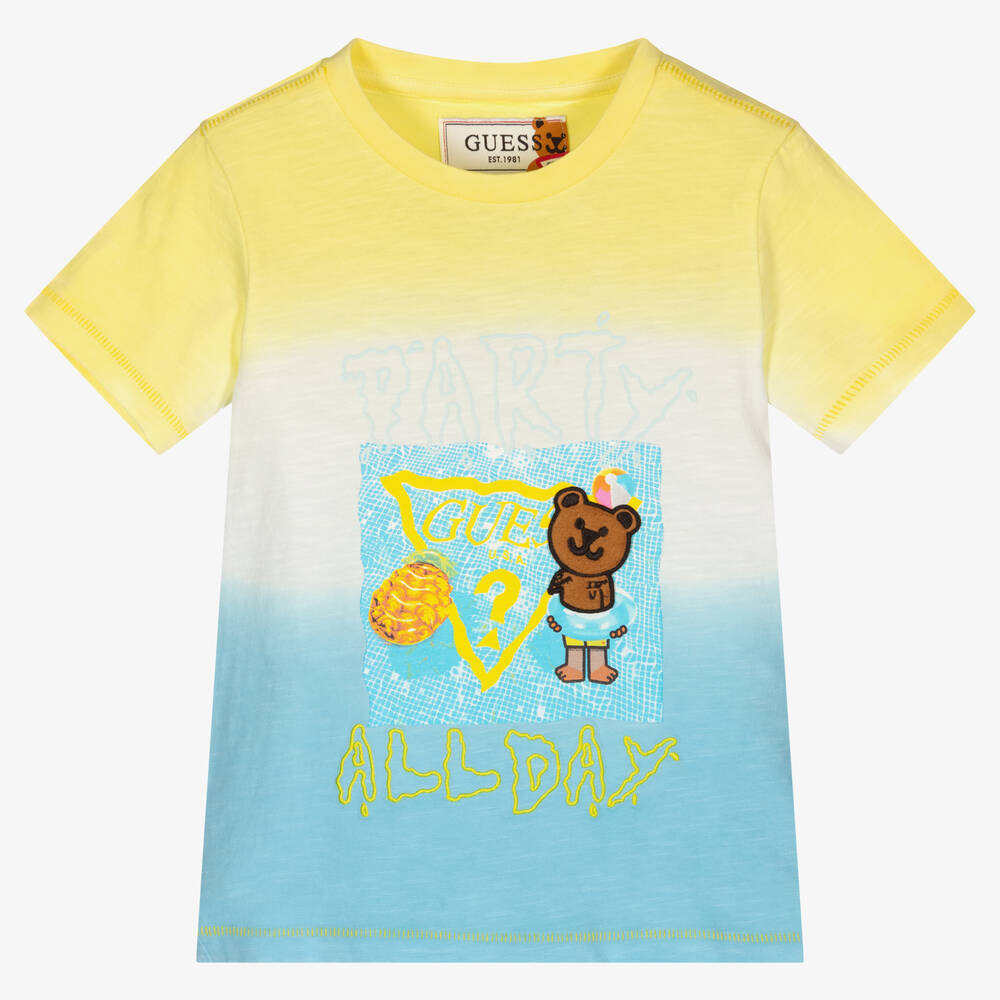Guess - Желто-голубая футболка с эффектом омбре для мальчиков | Childrensalon