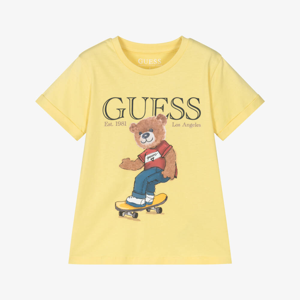 Guess-Boys Yellow Cotton Bear Tee | Childrensalon Outlet