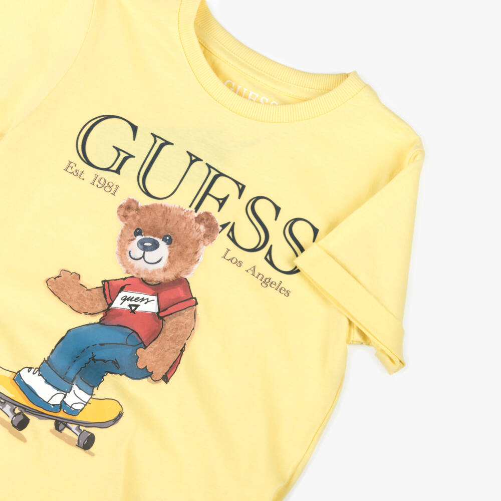 Guess-Boys Yellow Cotton Bear Tee | Childrensalon Outlet