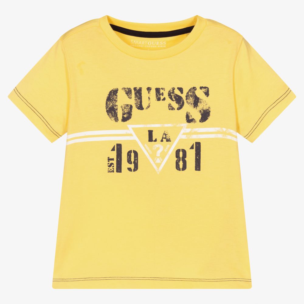 Guess - Boys Yellow Cotton T-Shirt | Childrensalon