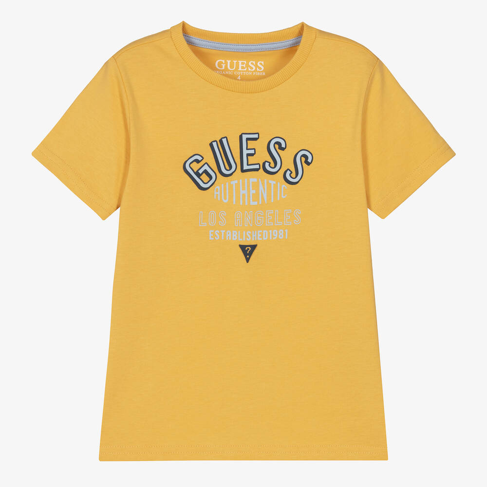 Guess - تيشيرت قطن لون أصفر موتارد للأولاد | Childrensalon