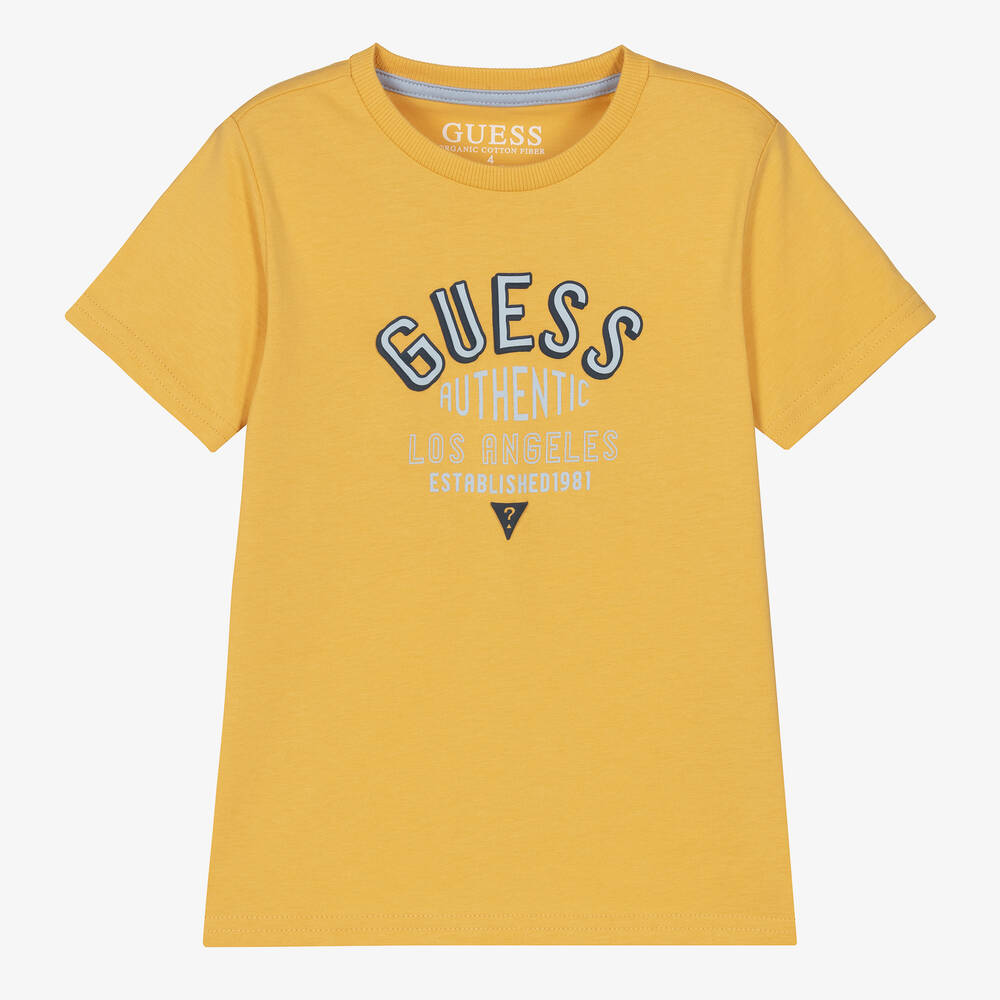 Guess T shirt jaune en coton gar on Childrensalon Outlet