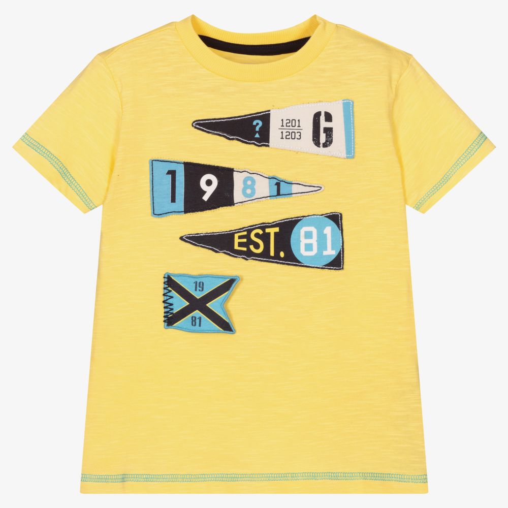 Guess - Желтая футболка с флагами для мальчиков | Childrensalon