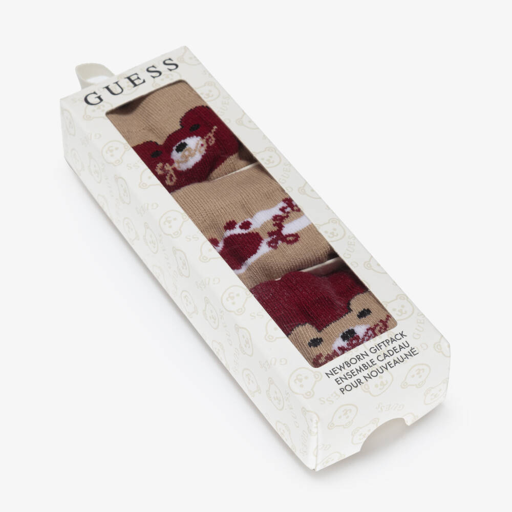 Guess-Burgundy And Beige Multipack Socks | Childrensalon Outlet