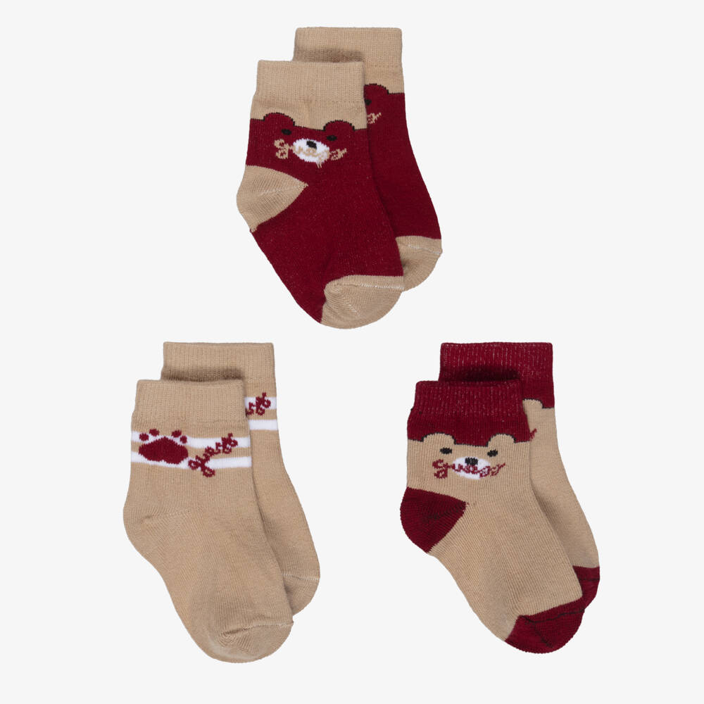 Guess-Burgundy And Beige Multipack Socks | Childrensalon Outlet