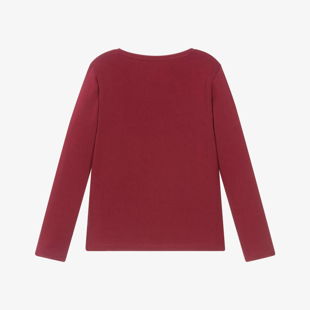 Guess-Burgundy Sequin Bear T-shirt | Childrensalon Outlet