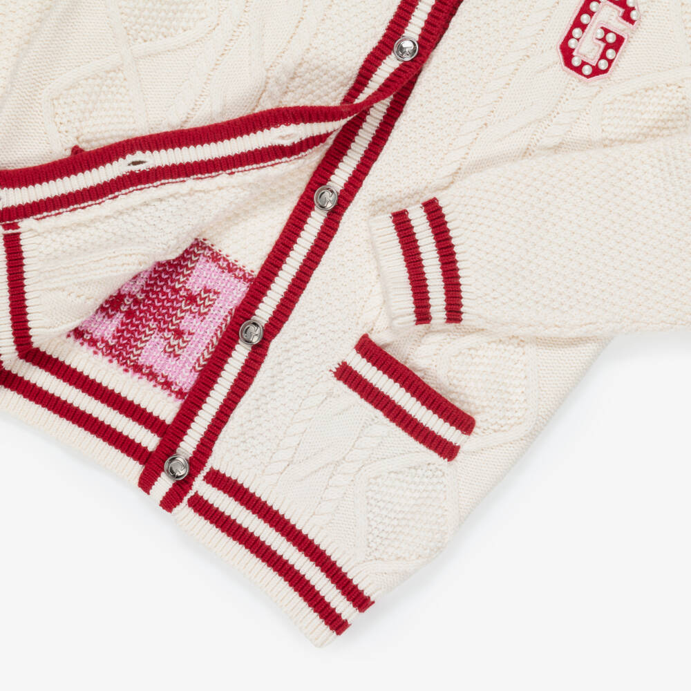 Guess-Cream Logo Cable Knit Cardigan | Childrensalon Outlet