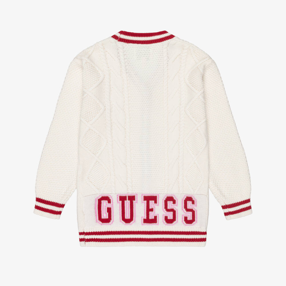 Guess-Cream Logo Cable Knit Cardigan | Childrensalon Outlet