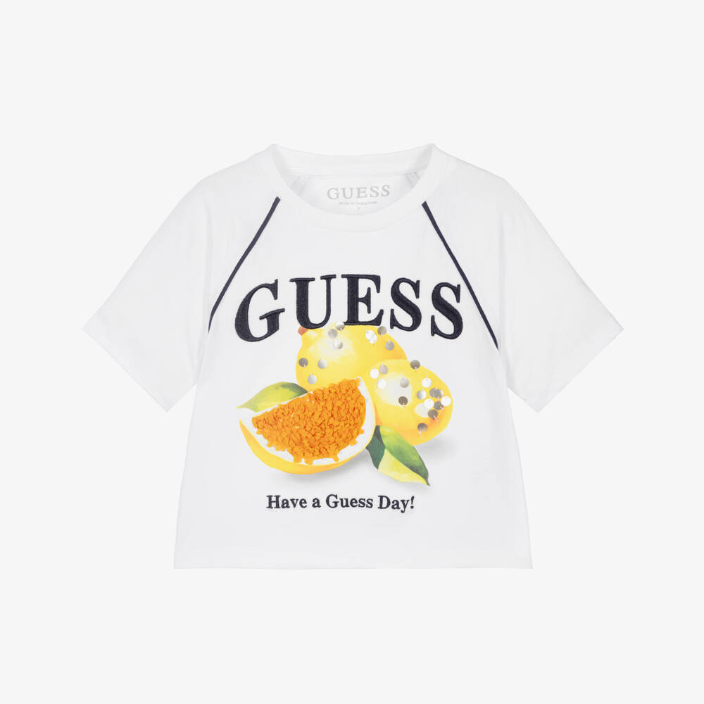 Guess-Girl's White Lemon Crop Top | Childrensalon Outlet