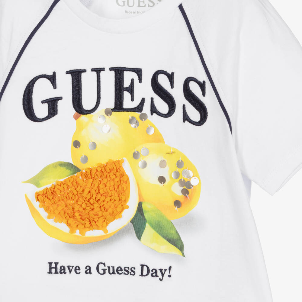 Guess-Girl's White Lemon Crop Top | Childrensalon Outlet