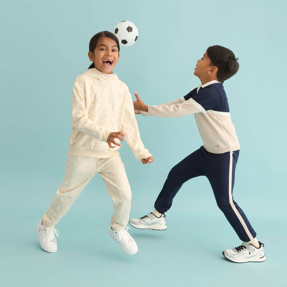 Guess-Girls Beige & Ivory Logo Joggers | Childrensalon Outlet