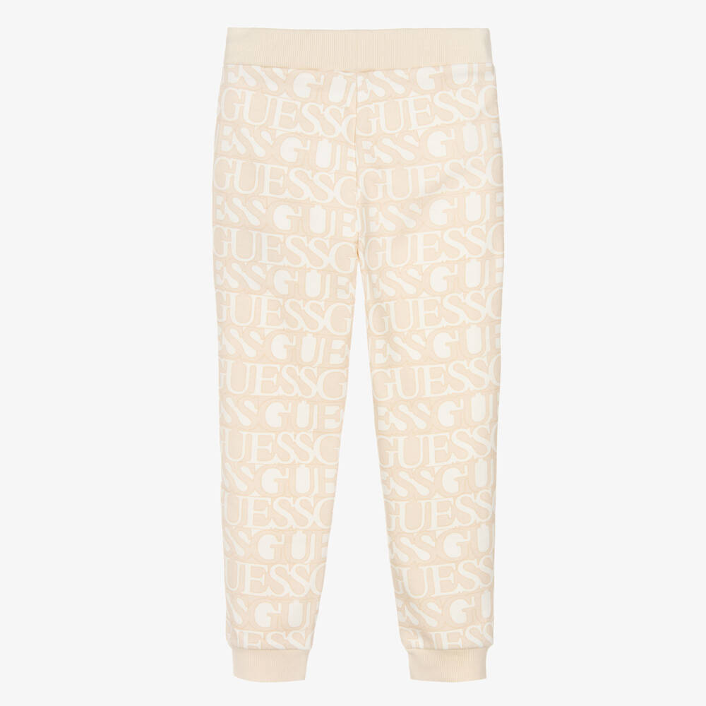 Guess-Girls Beige & Ivory Logo Joggers | Childrensalon Outlet