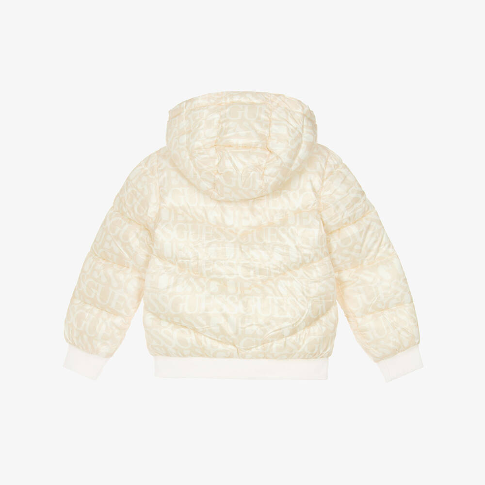 Guess-Girls Beige & Ivory Logo Puffer Jacket | Childrensalon Outlet