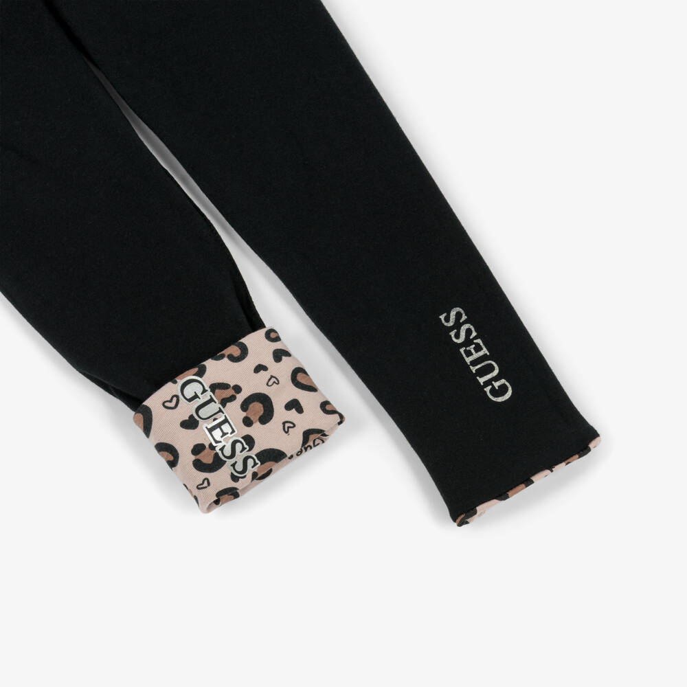 Guess-Girls Beige Leopard Print Reversible Cotton Leggings | Childrensalon Outlet