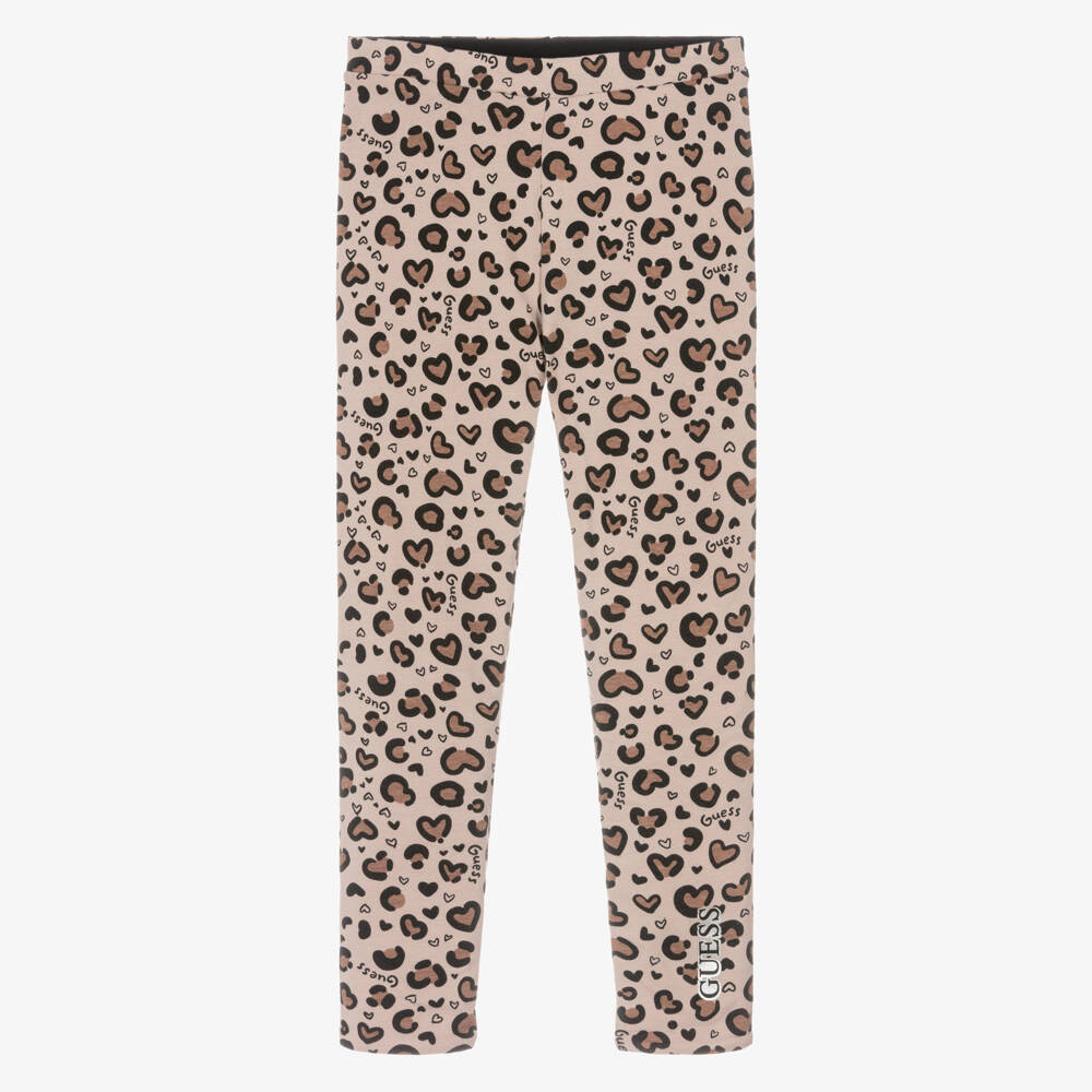 Guess-Girls Beige Leopard Print Reversible Cotton Leggings | Childrensalon Outlet