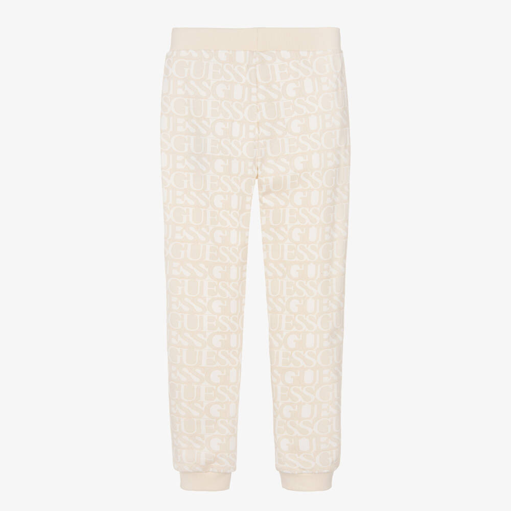 Guess-Girls Beige Logo Cotton Joggers | Childrensalon Outlet