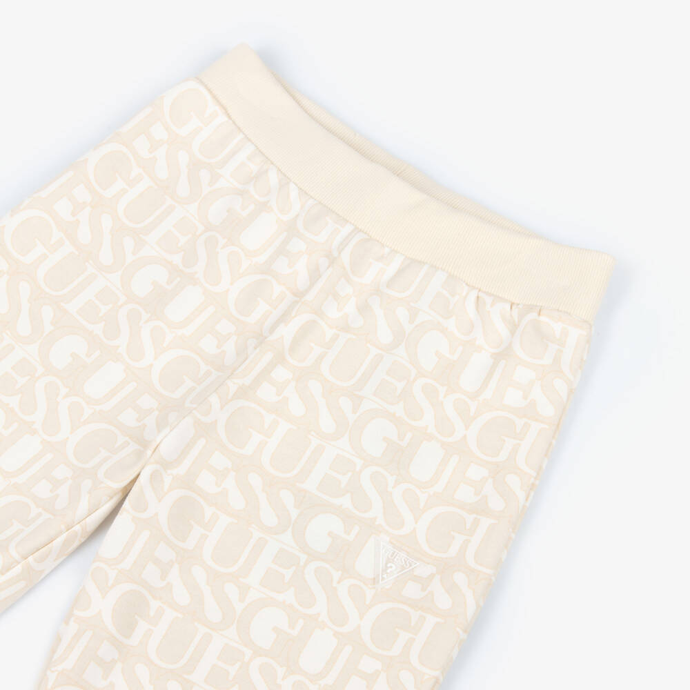 Guess-Girls Beige Logo Cotton Joggers | Childrensalon Outlet