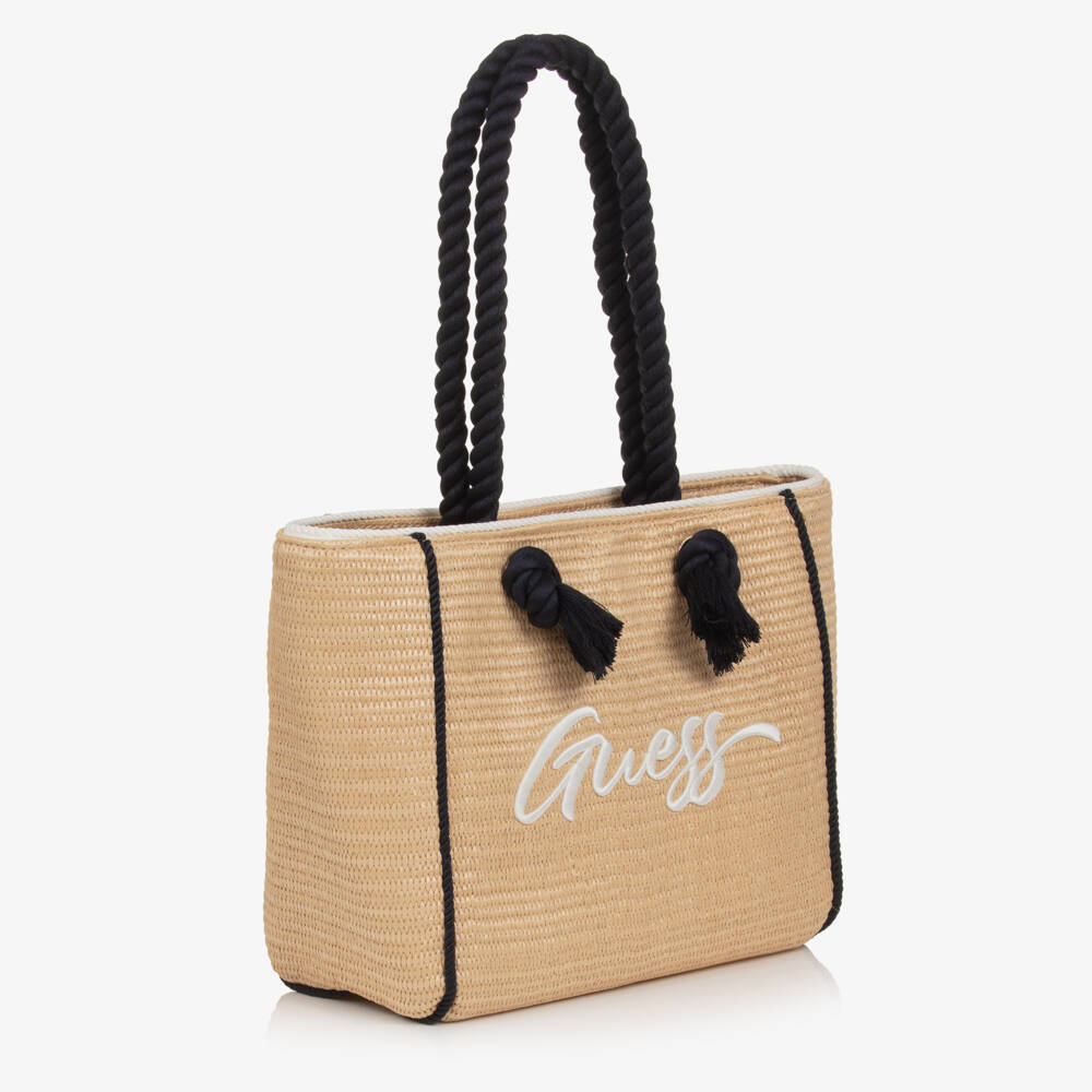 Guess-Girls Beige Straw Beach Tote | Childrensalon Outlet