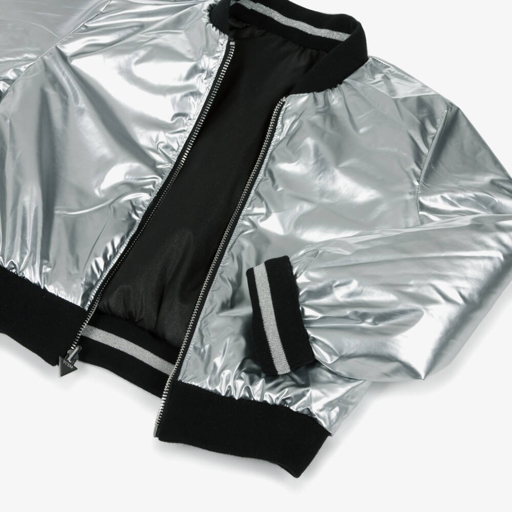 Guess-Girls Black and Silver Reversible Jacket | Childrensalon Outlet