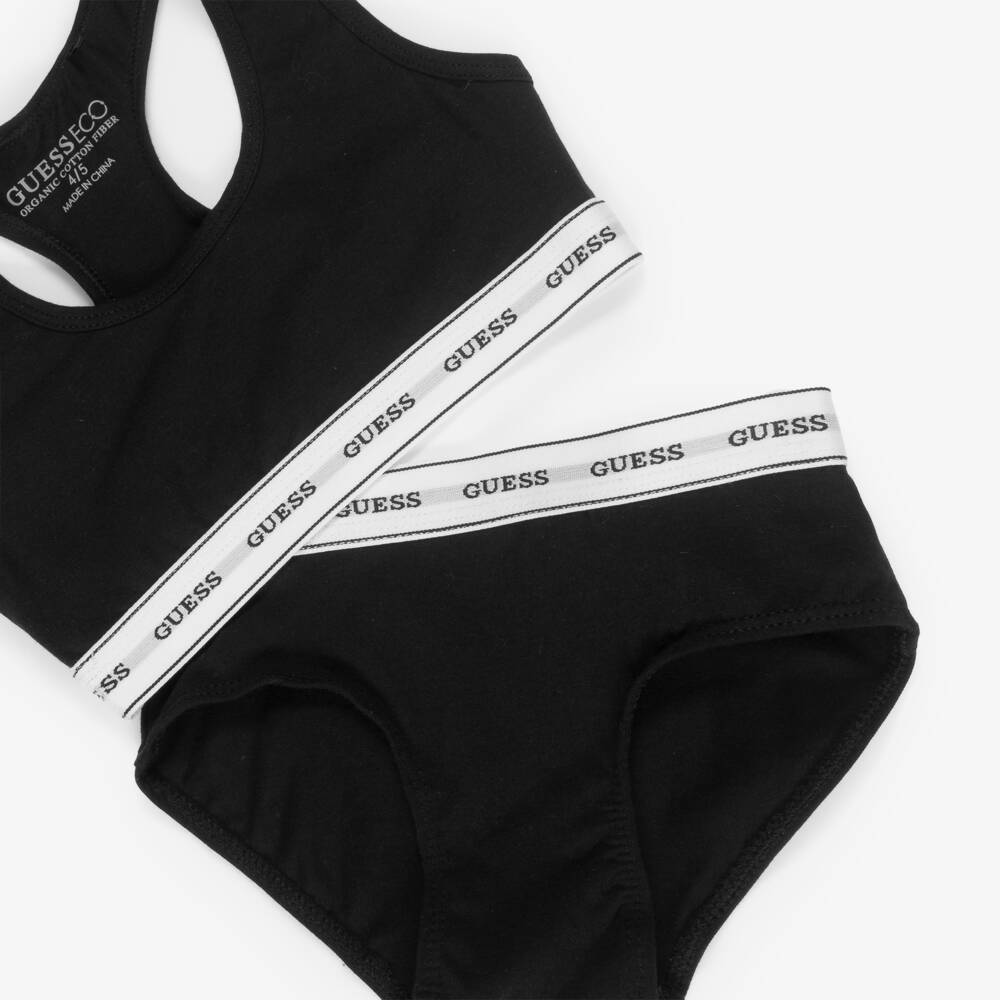 Guess-Girls Black Cotton Bralette Set | Childrensalon Outlet