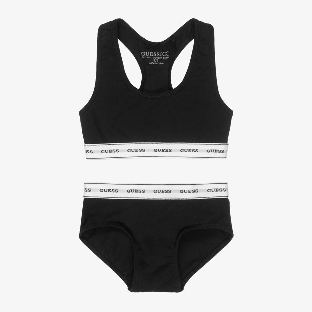Guess-Girls Black Cotton Bralette Set | Childrensalon Outlet