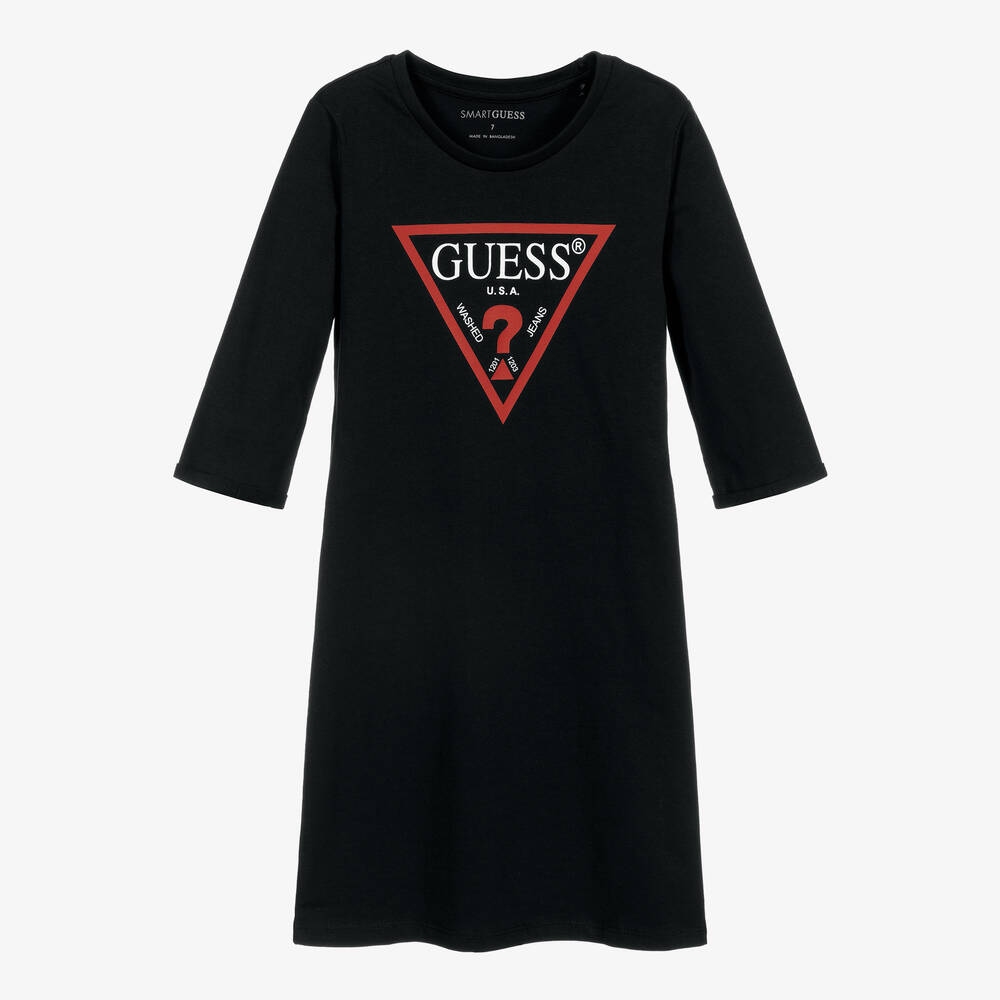 Guess - Girls Black Cotton Dress | Childrensalon