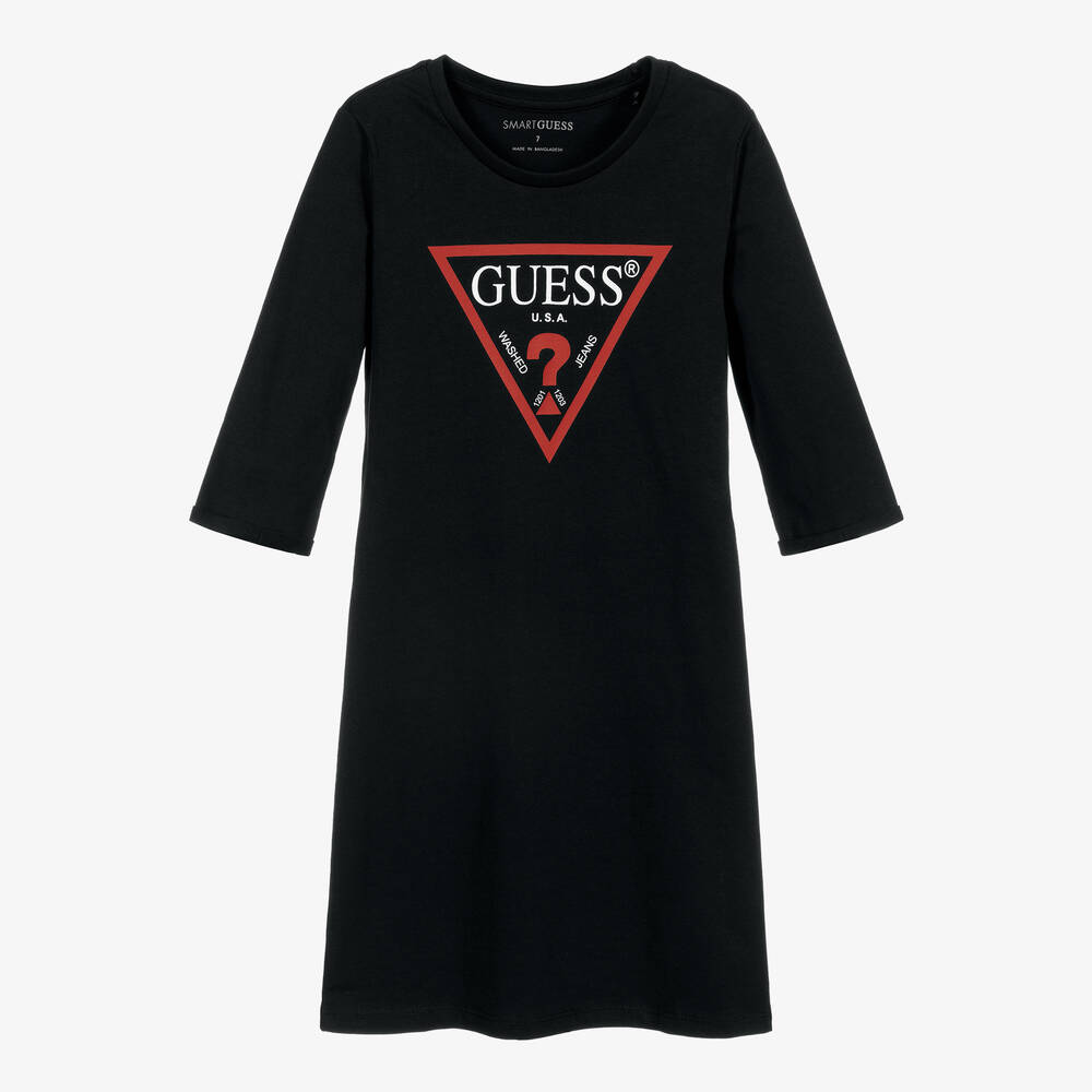 Guess - Robe noire en coton Fille | Childrensalon