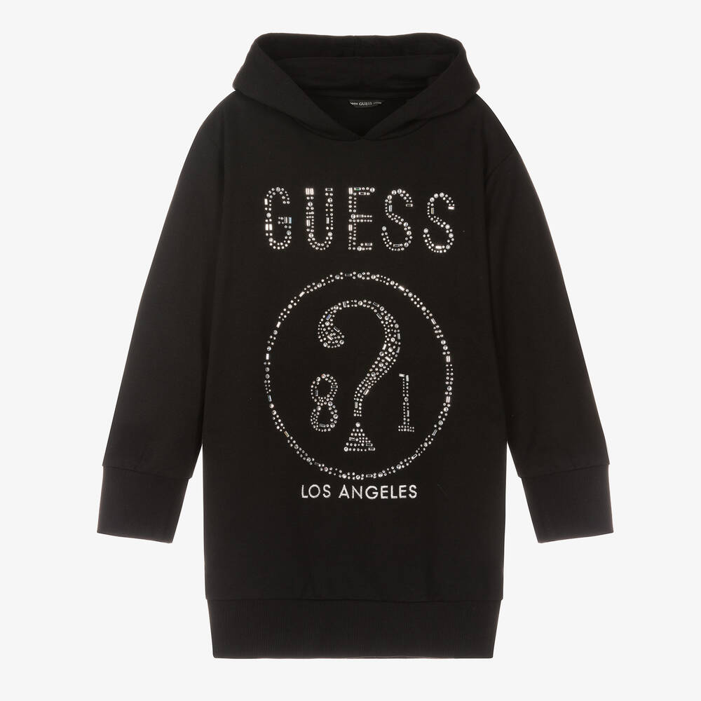 Guess - Girls Black Cotton Hoodie Dress | Childrensalon