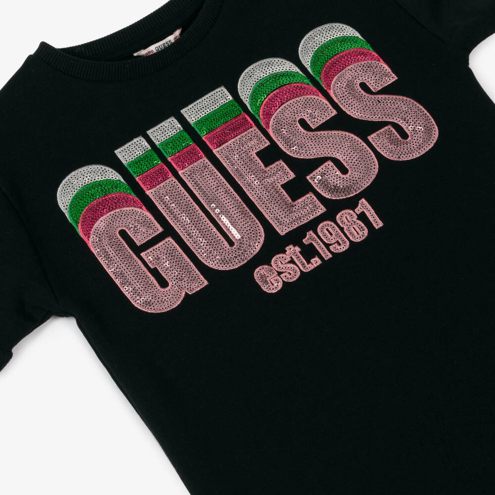 Guess-Girls Black Cotton Jersey Dress | Childrensalon Outlet