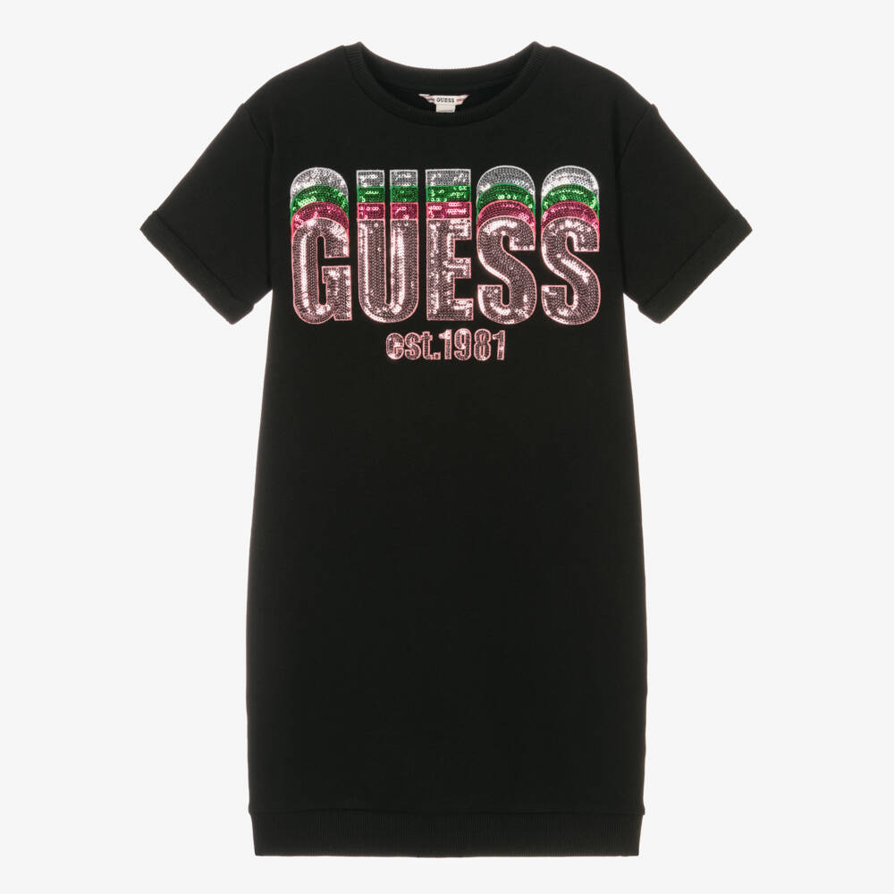 Guess-Girls Black Cotton Jersey Dress | Childrensalon Outlet
