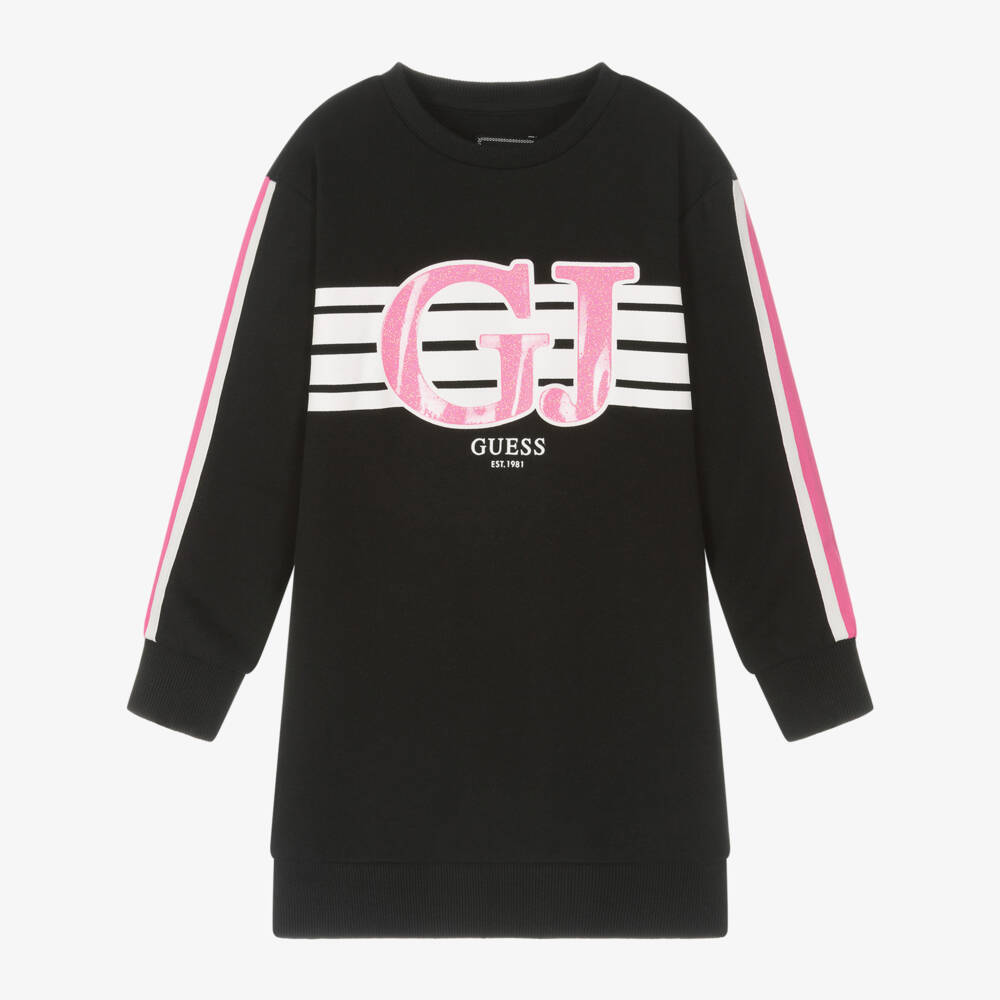 Guess-Girls Black Cotton Logo Dress | Childrensalon Outlet