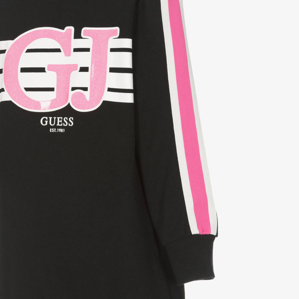 Guess-Girls Black Cotton Logo Dress | Childrensalon Outlet