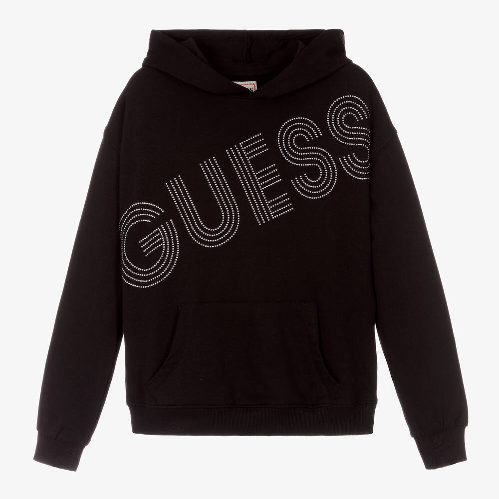 Guess - Girls Black Cotton Logo Hoodie | Childrensalon