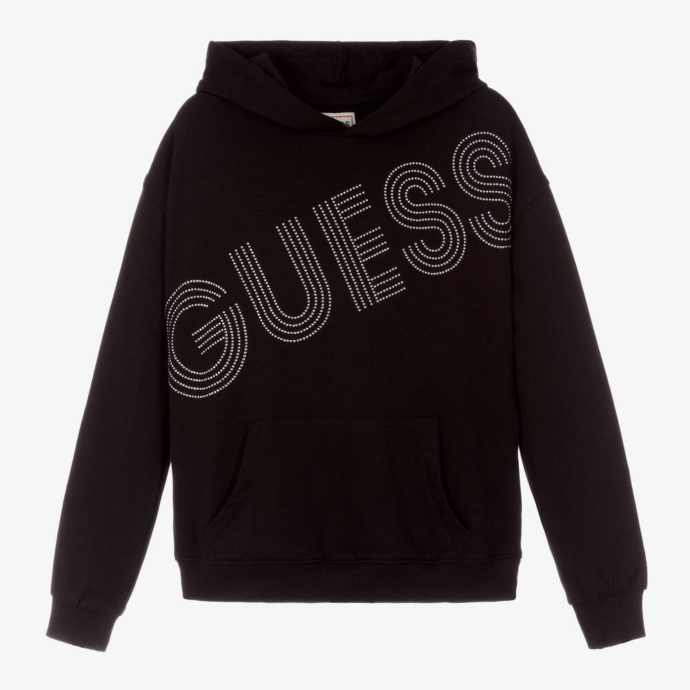 Guess-Girls Black Cotton Logo Hoodie | Childrensalon Outlet