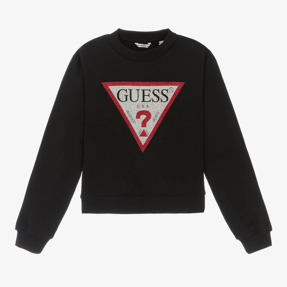 Guess-Girls Black Cotton Sparkle Sweatshirt | Childrensalon Outlet