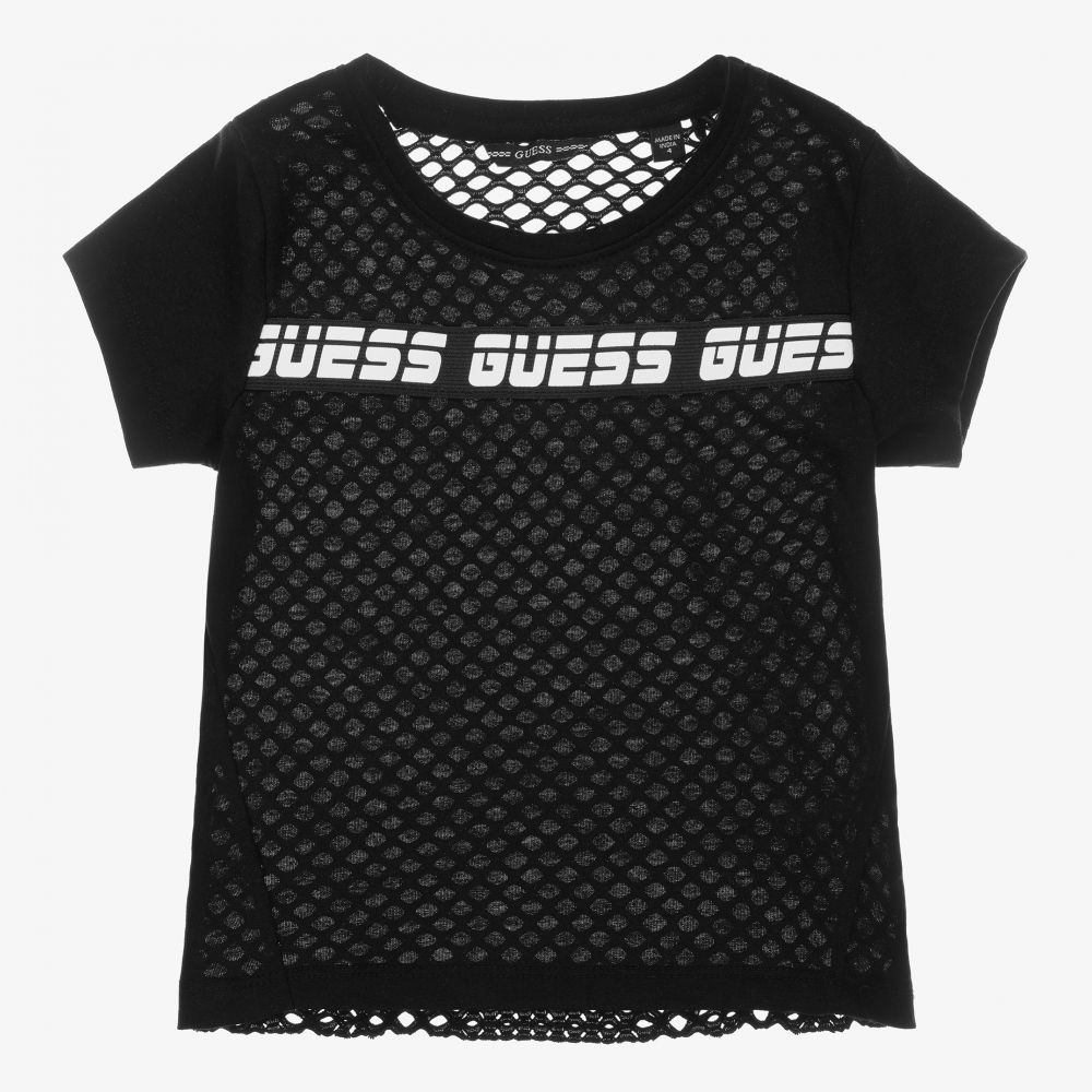 Guess - Girls Black Cotton T-Shirt | Childrensalon