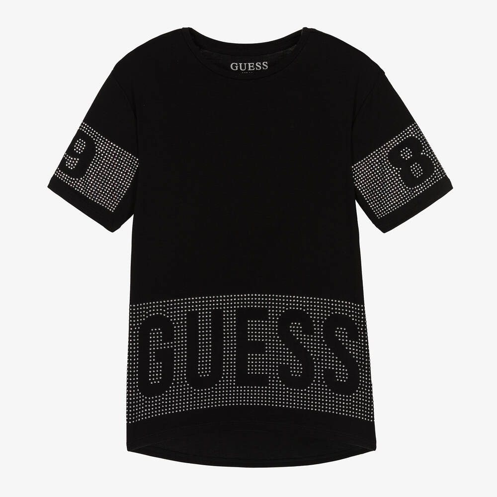 Guess - T-shirt noir strassé pour fille | Childrensalon
