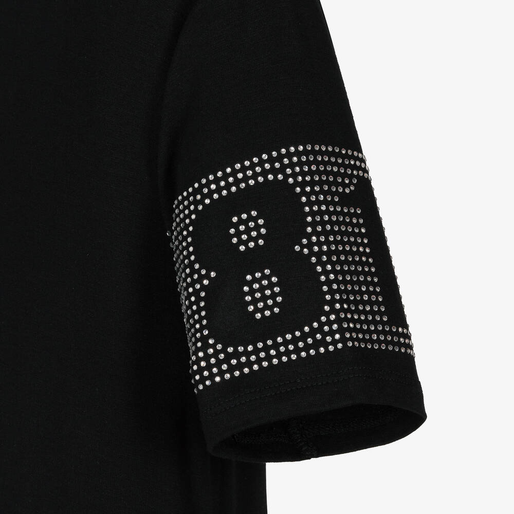 Guess-Girls Black Diamanté T-Shirt | Childrensalon Outlet