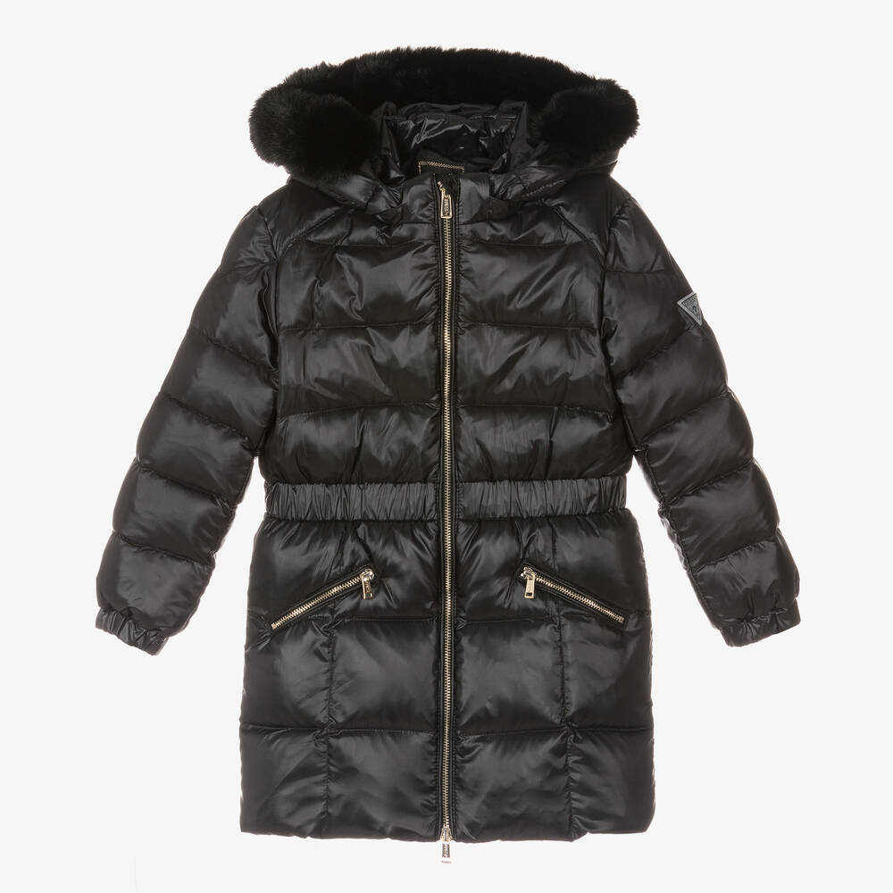 Guess - Girls Black Down Padded Puffer Coat | Childrensalon