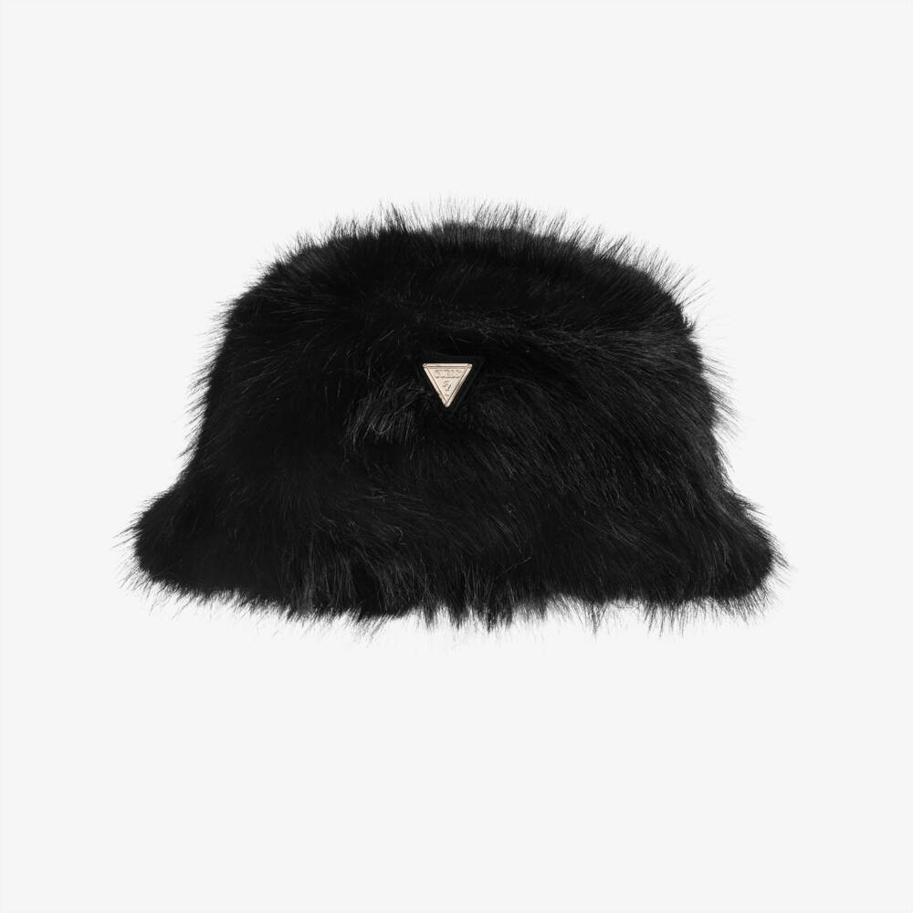Guess-Girls Black Faux Fur Bucket Hat | Childrensalon Outlet
