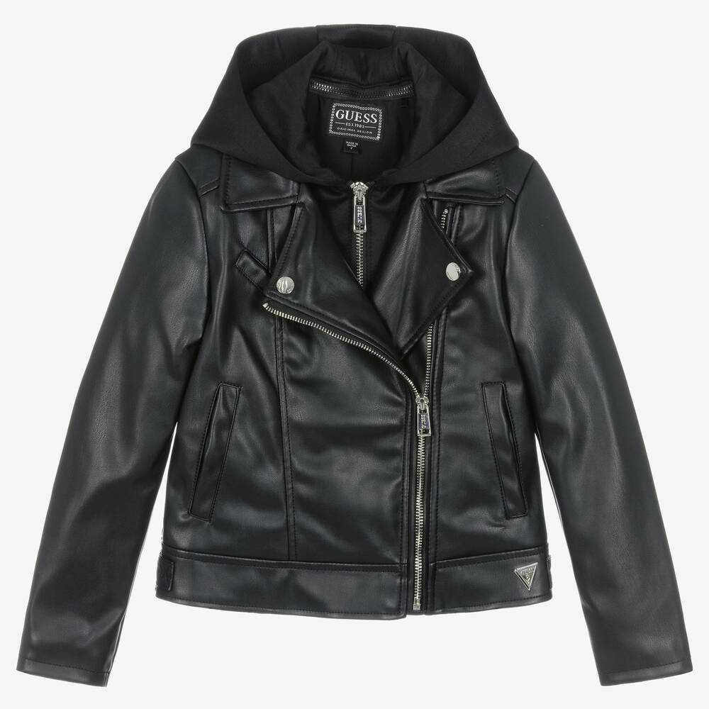 Guess - Veste à capuche simili cuir noir | Childrensalon