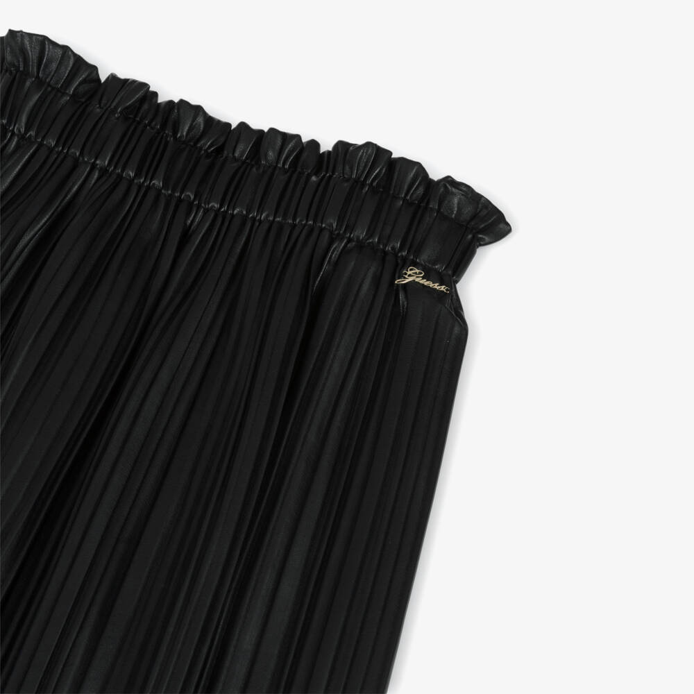 Guess-Girls Black Faux Leather Pleated Skirt | Childrensalon Outlet