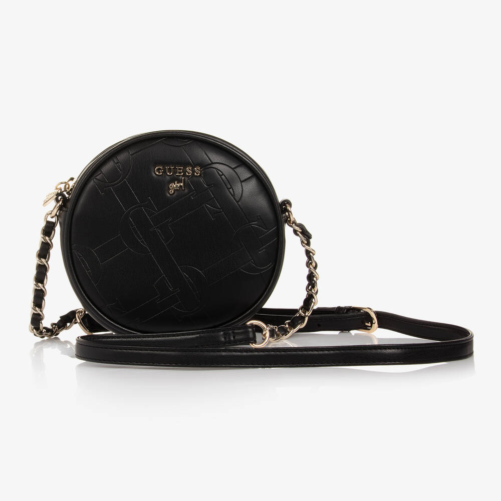 Guess - Girls Black Faux Leather Round Bag (14cm) | Childrensalon