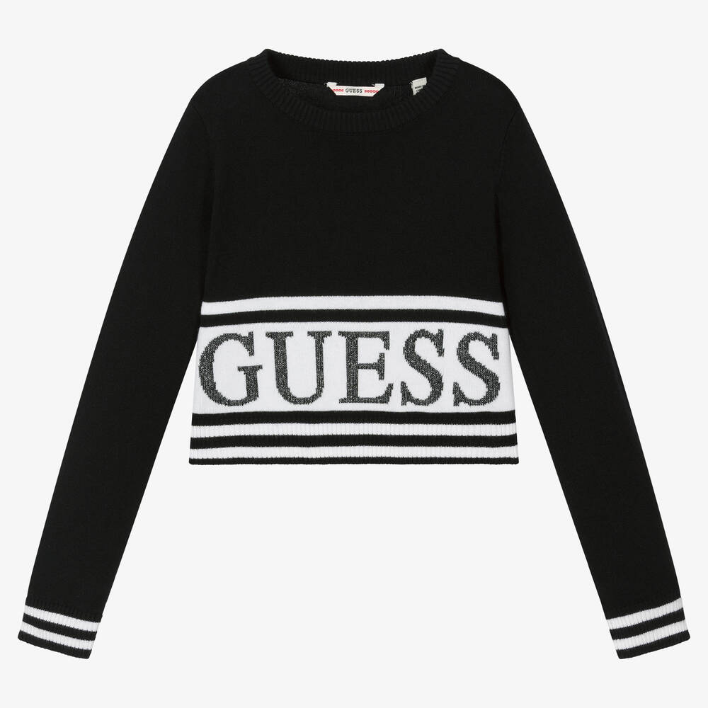 Guess - Pull noir en maille pour fille | Childrensalon