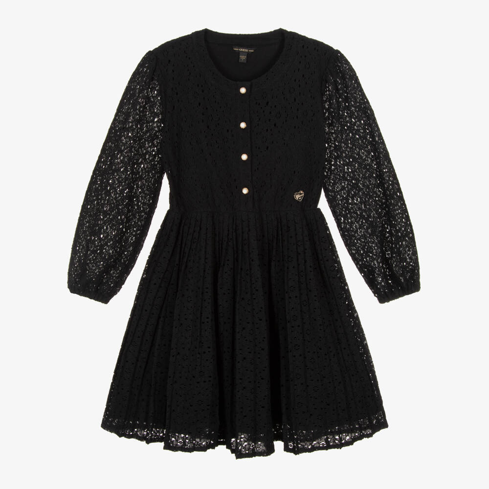 Guess-Girls Black Lace Pleated Dress | Childrensalon Outlet